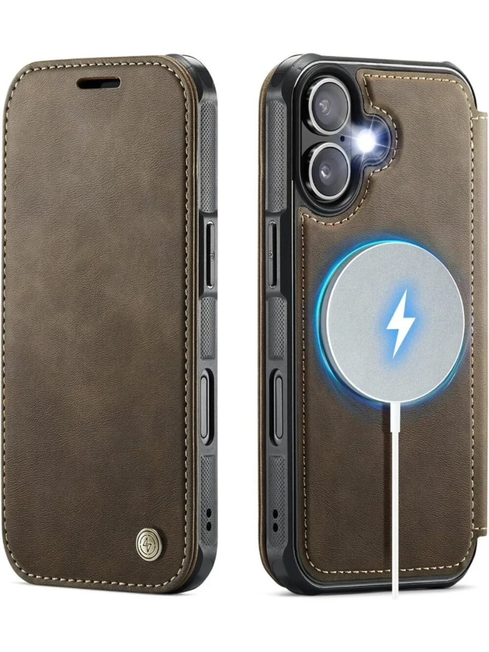 Brown Wallet Case for iPhone 16 Plus, MagSafe Compatible, Stylish & Functional